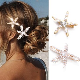 Banatra Starfish Hair Clips Gold Pearl Sea Star Hair Barrettes Mermaid Beach Hair Accessories for Women and Girls (Gold)