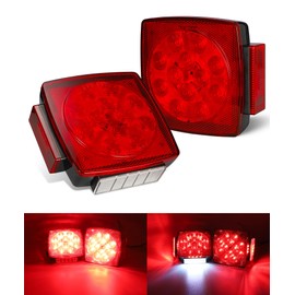 Partsam Pair Slim Square LED Trailer Light Submersible Tail Lights 15 Red 4 White LEDs 5050 SMD Stop Turn Tail with Side Clearance and License Lights for Under 80" Boat Trailer 12V IP67 Red Lens