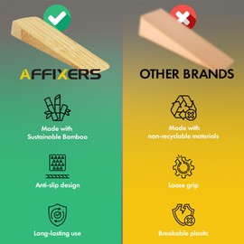 Pack of 2 Bamboo Door Stoppers for Floor Anti-Skid, Durable, and Heavy Duty Rubber Door Stop | Ideal for All Types of Surfaces Bamboo Door Wedges Indoors