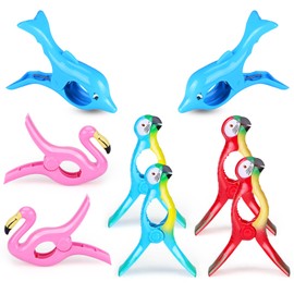 8 Pcs Beach Towel Clips, Beach Chair Clips for Towels Flamingo Parrot Clothes Pins Towel Holders Colorful Towel Clips for Chairs Cruise Patio Beach Pool Home