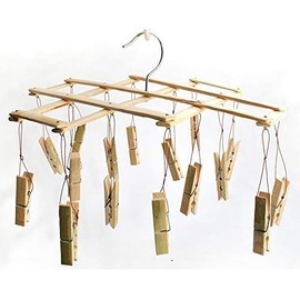 Natural Bamboo Clothespin-Folding Clothespin Laundry Dripping Hanger 16 Clip Bamboo Clothespin Folding Shrinking Clothespin-Underwear, Socks, Hats and Boots Portable Indoor Household