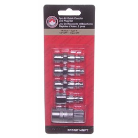 Canadian Tool and Supply (5-Piece) Chrome Plated Steel Air Tool Plugs and Hose Quick Connects/M-Style/Coupler Sets 1/4-Inch NPT Thread (5PCQC14NPT)
