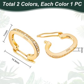 PH PandaHall - 2 cierres de plata de ley 925, cierres de circonia cúbica, cierre de broche, cierre de resorte para joyería, manualidades, dorado/plata