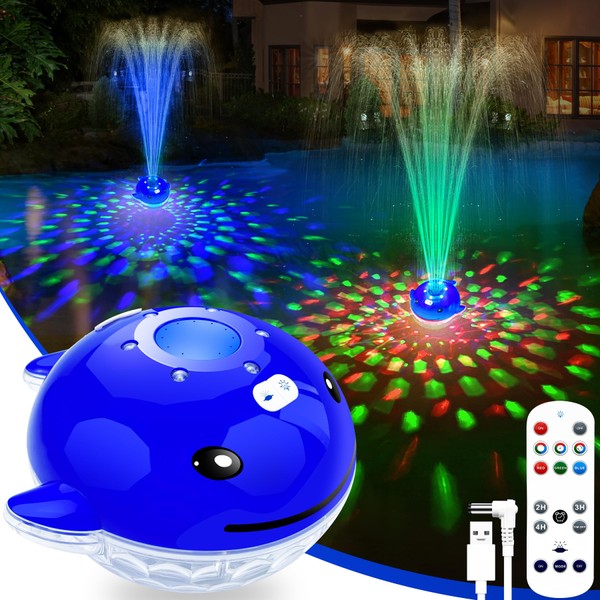 ChlorStar Pool Fountain with Remote, Dolphing Rechargeable Floating Pool Fountain