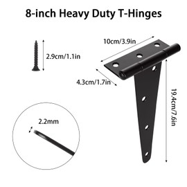 LOYORTY 6 Pack 8 Inch T Hinge Heavy Duty Shed Door Hinges Gate Strap Black Tee Hinge for Wooden Fences, Yard, Barn Door Gates
