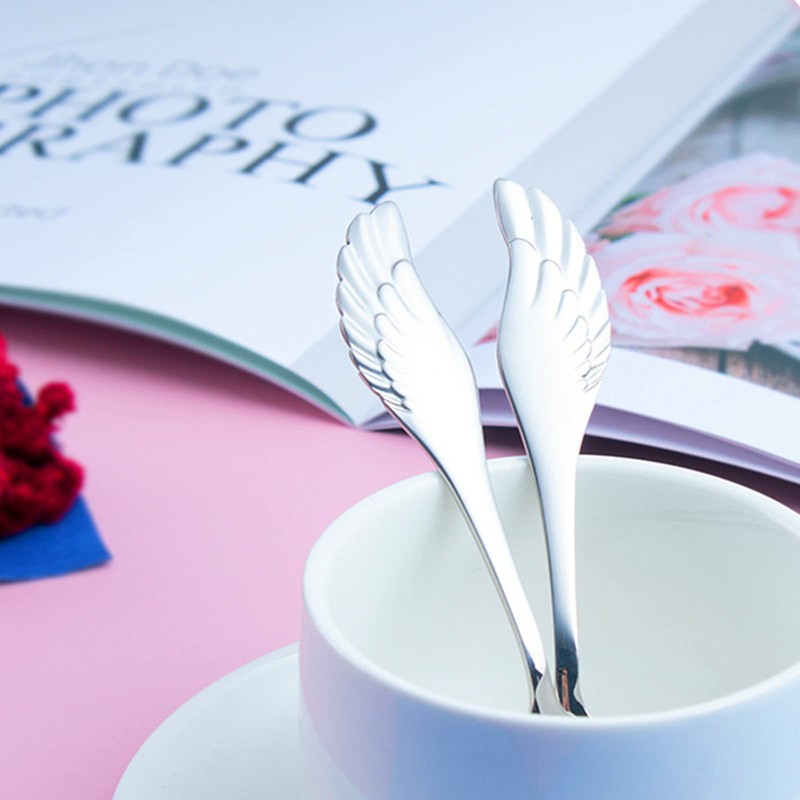 Pinenjoy 2Pcs Angel Wing Spoon Fork Flatware Set 18/10(304) Stainless