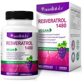 100% Natural Resveratrol - 1480mg Per Serving, 90 Veggie Capsules, 99% Pure Trans-Resveratrol, Antioxidant for Healthy Aging, Brain & Heart Support