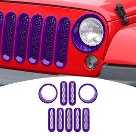 PDKLIN for Jeep JK Front Grille Inserts & Headlight Cover Trim Ring for Jeep Wrangler JK JKU 2007-2017 Purple Exterior Accessories 9pcs