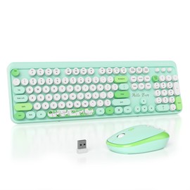 Mosptnspg 2.4G Colorful Keyboard, 104 Key Green Wireless Customized Membrane Round keycaps Retro Typewriter Office Keyboard for PC/Mac/Laptop/Tablet/Computer Windows (Green)