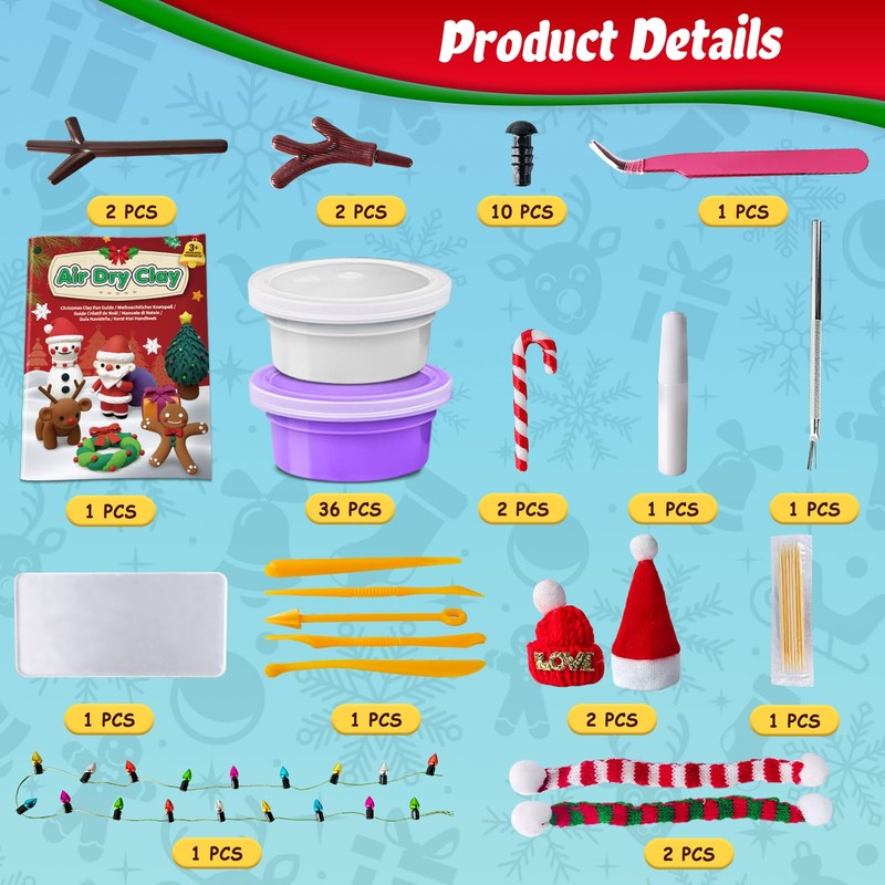 ESSENSON Air Dry Clay Christmas Crafts Kit, 36 Colors DIY