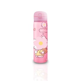 13.5oz Anime Water Bottle with straw Cartoon Reusable Double Walled Vacuum Metal Insulated Mug for Girls (pink)