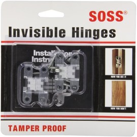 SOSS 101CUS26D Mortise Mount Invisible Hinges with 4 Holes, Zinc, Satin Chrome Finish, 1-11/16" Leaf Height, 3/8" Leaf Width, 29/64" Leaf Thickness, #5 x 3/4" Screw Size (1 Pair)
