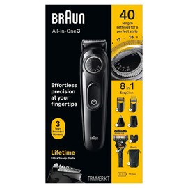 Braun All-in-One Style Kit Series 3 3470, 8-in-1 Trimmer for Men with BeardTrimmer, Ear & NoseTrimmer, Hair Clippers & More, Ultra-Sharp Blade, 40 Length Settings, Washable