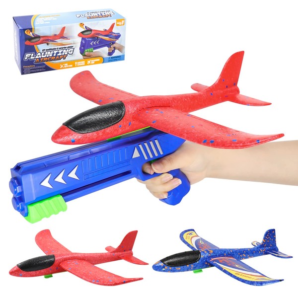 AGAKY Foam Catapult Airplane, Plane Toy with Launcher, 2 Pcs Foam Plane with Launcher, Polystyrene Foam Glider for Kids, Outdoor Games Boys and Girls Airplane Toy