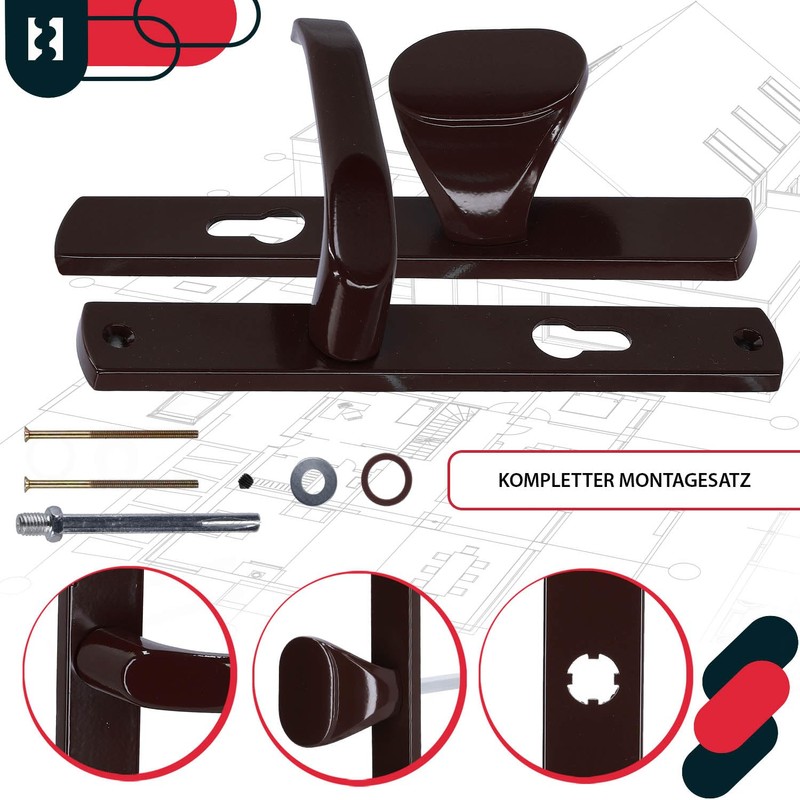 KOTARBAU® Door Handle Set 72 mm Long Plate Brown Profile