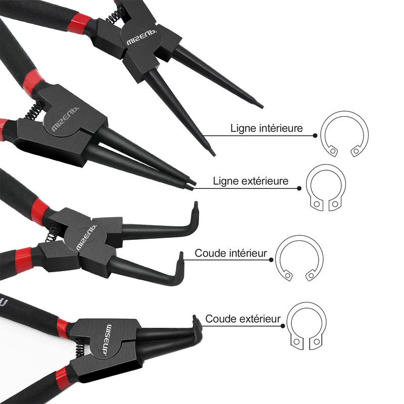 WISEUP Circlip Pliers 7 inch, Straight External Tips (Tip Diameter