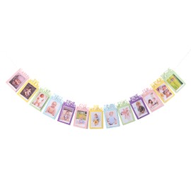 Banner de fotos de primer cumpleaños de arco iris, pancarta de fotos de primer cumpleaños para niña/niño, pancarta de fotos de 12 meses, guirnalda de accesorios para fotos de tartas, guirnalda de