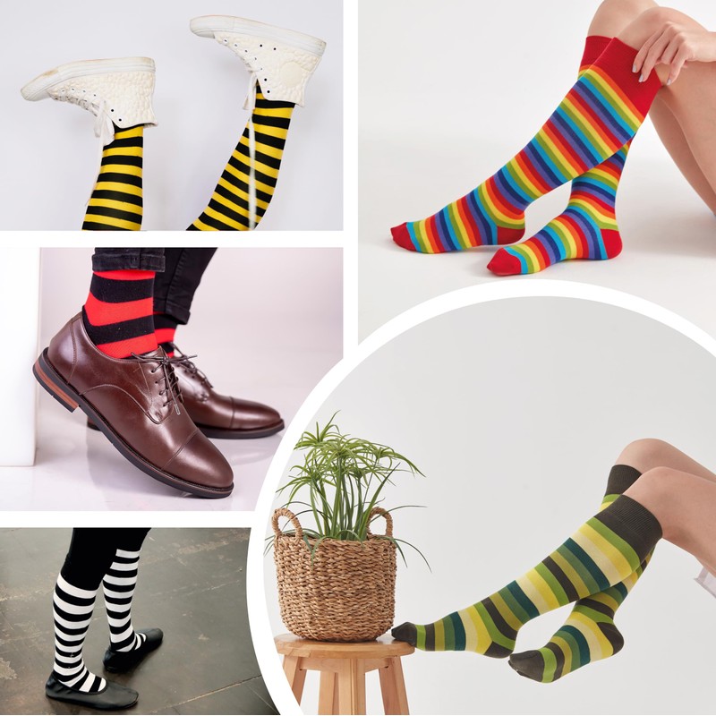 Mysocks Unisex Knee High Stripe Socks Stripe Rainbow Thin 4-7