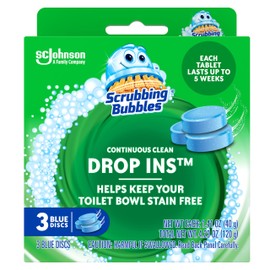Scrubbing Bubbles Continuous Clean Drop-Ins Toilet Cleaner Tablet, Repels Tough Hard Water and Limescale Stains, Blue Discs, 4.23 oz, 3ct