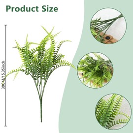 Artificial Outdoor Plants Fake Boston Fern Stems, UV Resistant Artificial Plants Shrubs Outdoor Plastic Plants Bulk for Hanging Planters Porch Windows Home Decoration (14pcs)