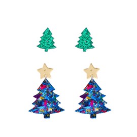 3Pcs Christmas Acrylic Stud Earrings for Women Snowman Christmas Tree Gingerman Dangle Drop Earrings Set (C)