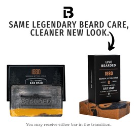 Live Bearded All-Natural Bar Soap for Men, 3-Pack of 5 oz - Made in the USA - Exfoliates and Moisturizes - Charcoal, Pumice, Shea Butter | 1880 Scent - Bourbon, Bitters, Citrus