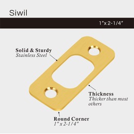Siwil Deadbolt Strike Plate, Round Corner, Solid Stainless Steel, 1" X 2 1/4“, Heavy Duty - 1 Pack, Gold