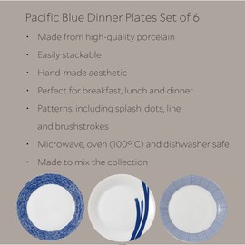 Royal Doulton Pacific Mixed Patterns Dinner Plates, 11.4", Blue/White, Set of 6
