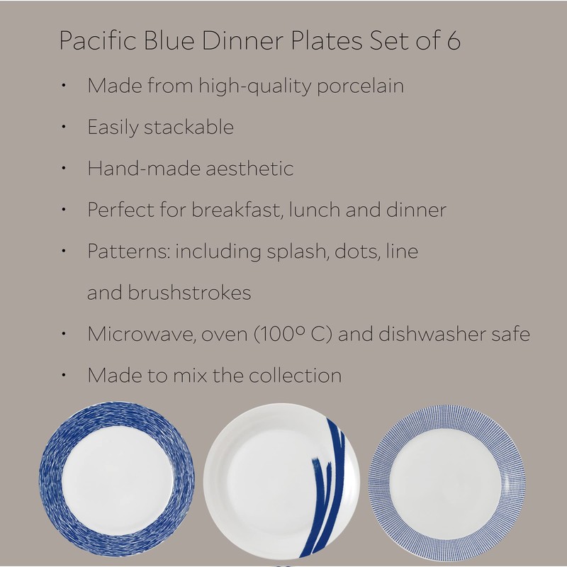 Royal Doulton Pacific Mixed Patterns Dinner Plates, 11.4", Blue/White, Set