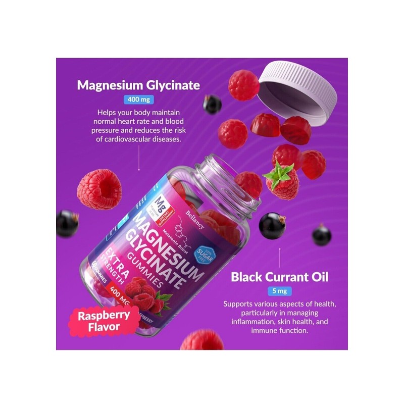 Beilancy Magnesium Glycinate Gummies - Raspberry Flavor - 400mg -