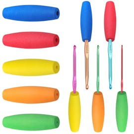 Loghohu 10 Pcs Crochet Hooks Grips,Ergonomic Crochet Hook Grips Soft EVA Removable Crochet Hook Holder for Arthritis Crafting Enthusiasts-Fits 2 mm-10mm Hooks (5 Colors)