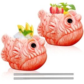 INFTYLE Tiki Mugs Fish Cocktail Cups 22oz/650ml Set of 2 Creative Red Tiki Glasses Bar Large Ceramic Hawaiian Themed Tropical Barware for Party Barware