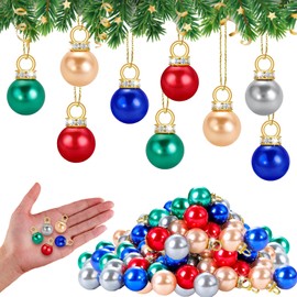 Set of 100 Christmas Baubles Set, Glitter Christmas Baubles Colourful, Mini Christmas Baubles with Golden Thread, Imitation Pearl Baubles, Christmas Tree Baubles, 1.6 cm Diameter, Christmas Tree