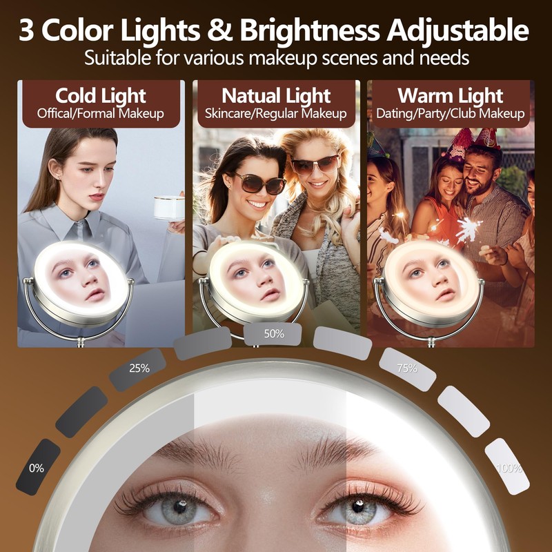 20x Large Lighted Makeup Mirror, Rechargeable 8.6" Magnifying Makeup Mirror,