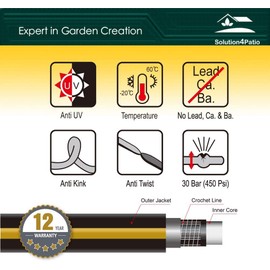 Solution4Patio Homes Garden Hose Black Kink Free 5/8 in. x 50 ft. Commercial Hose, No Leaking, Heavy Duty, Brass Fittings 12 Year Warranty, No DOP, Environmental-Friendly G-H155B11-US-NEW