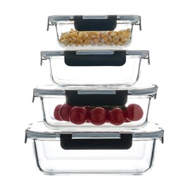 Pmssypl Glass Food Storage Containers with Airtight Locking Lids, 4-Piece Set, Nesting Design