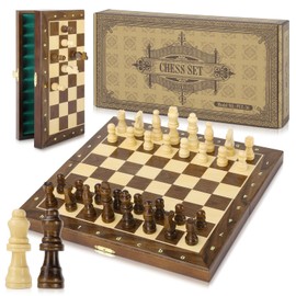 Peradix Chess Set | Wooden Magnetic Chess Board | 2 Extra Queen | 30x30cm Folding Chessboard for Storage | Toys & Games for Adults and Kids Educational Toy Sets