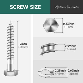 EASTPUK (20Sets) 1/4 20 Bolt, 1/4" x 2" Hex Head Lag Screws, Heavy Duty Lag Bolts with Washers, 304 Stainless Steel 18-8, 1/4 Bolt for Wood, Partial Thread