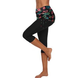 ECUPPER Womens Swim Capris Shorts Swimming Leggings Board Shorts Stretch High Waisted Swimsuit Pants for Beach Surf