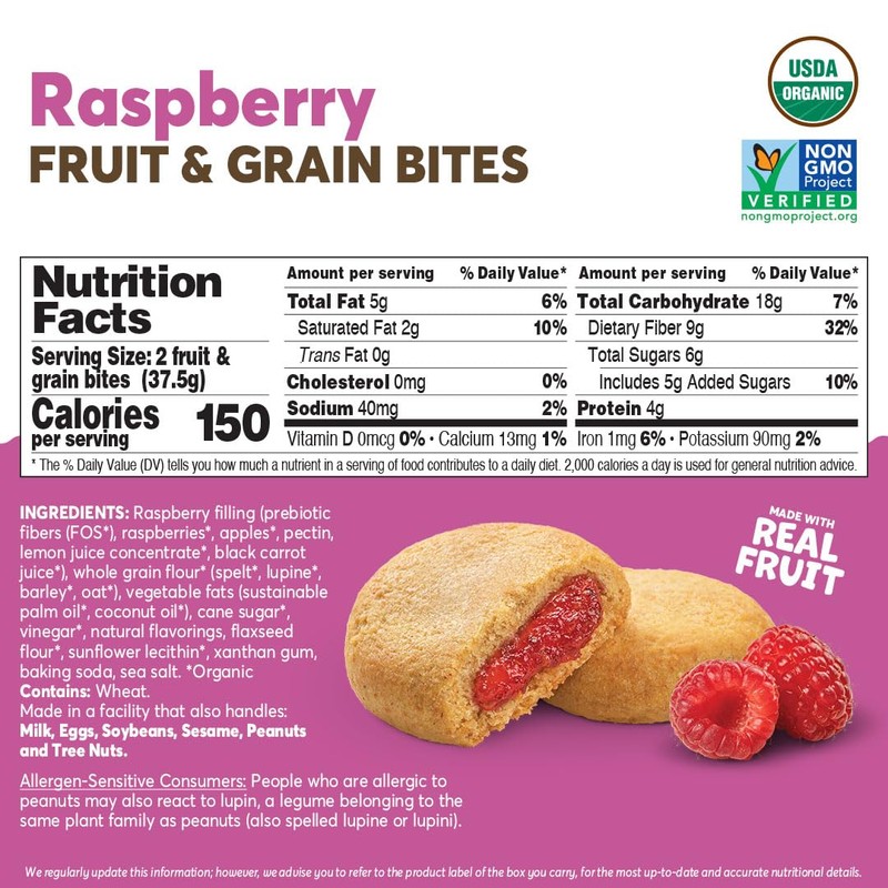 Olyra Raspberry Fruit Bars, Prebiotic High Fiber Snack, Organic Snacks,