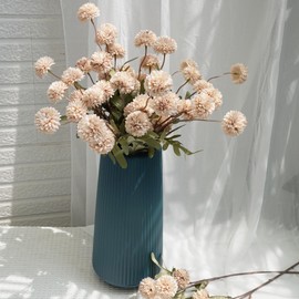 VOELIGT Faux Kiku Flower - Beige 12 Stems Faux Silk Mini Chrysanth with Stems Bulk Fake Wedding Filler Flowers Pompon Mums Artificial Flower Ball for Table Centerpieces