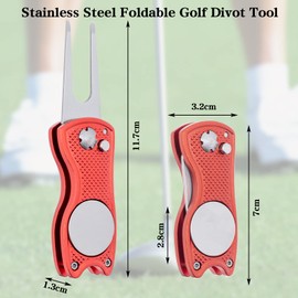 3 Pack Golf Divot Tool,Foldable Golf Divot Repair Tool,Stainless Steel Magnetic Pop-up Button Switchblade & Free Detachable Golf Ball Marker for Men Women(3 Colors)