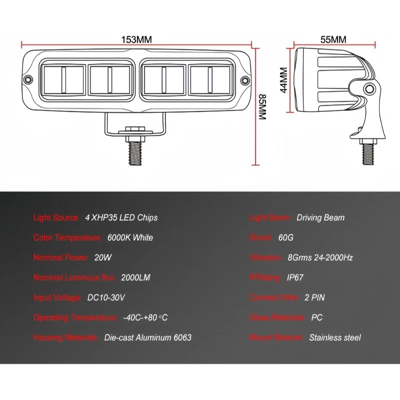 Faros Barra 4 Leds Lupa 8d 6000lm Autos Motos Alta