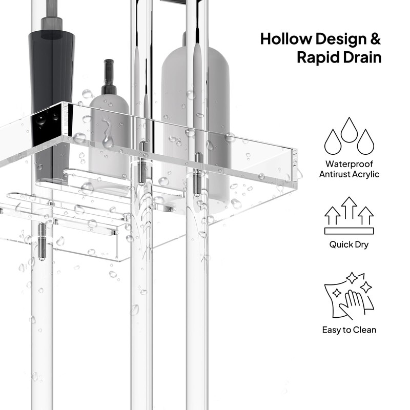 Aquiver Acrylic Standing Shower Caddy - 3 Tier Shower Organizer