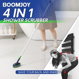 BOOMJOY 4 in 1 Shower Cleaning Brush, 58" Extendable Tub and Tile Scrubber Set, Grout Brush with Long Handle, Shower Tile Floor Scrubber for Cleaning Baseboard Bathroom Toilet Kitchen