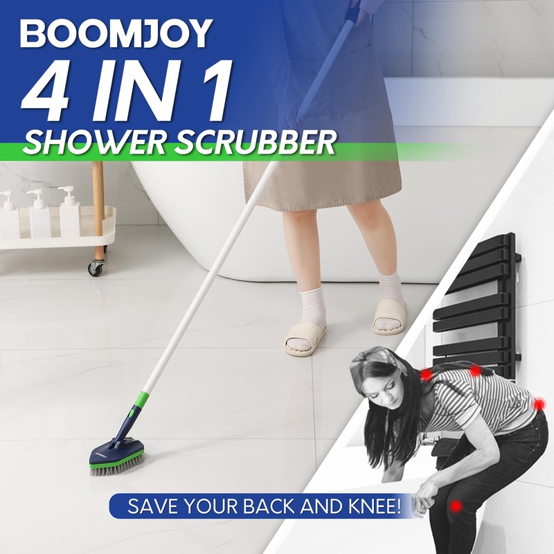BOOMJOY 4 in 1 Shower Cleaning Brush, 58" Extendable Tub