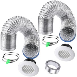2 Pack 4 Inch 8FT Dryer Vent Hose Kit, 2 Pcs 4 Inch Soffit Vents and 4 Clamps, Flexible Dryer Ducting Tube Air Duct Aluminum Insulated Flex Hose Kit Ideal for Heating, Cooling, Ventilation