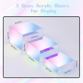 Iridescent Risers Display Stands, 3 Pack Buffet Riser, Cubes Acrylic Display Box, Food Display Risers for Party, Acrylic Retail Display Stand, Nesting Showcase Display Riser, Craft Show Display Stand