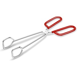 Hiash 10-Inch Heavy Duty Stainless Steel Kitchen Tongs - Non-Slip Comfortable Red Grip, Scissor Design, Heat Resistant for BBQ and Cooking