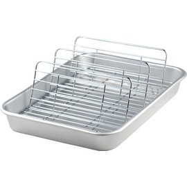 Taniguchi Metal Frying Food Stand Tray That Drains Oil - Bat Tray 12.5 x 9.1 inches (31.7 x 23 cm) M Made in Japan Removable Mesh Food Prep Fry Master